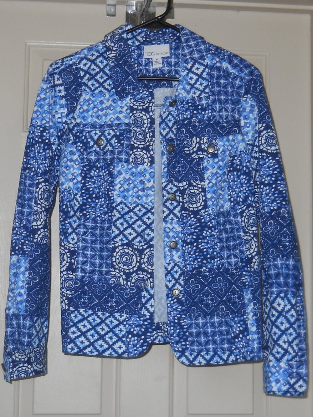 Eyecatching Blue Patchwork Tog Shop Jacket - Like NEW Ladies Medium